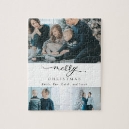 Modern Minimal Script 3 Photo Merry Christmas ジグソーパズル