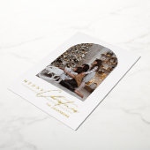 Modern Minimal Script Arch Photo Gold Christmas 箔シーズンカード (回転した状態)