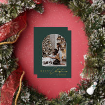 Modern Minimal Script Arch Photo Green Christmas