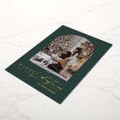 Modern Minimal Script Arch Photo Green Christmas 箔シーズンカード (回転した状態)