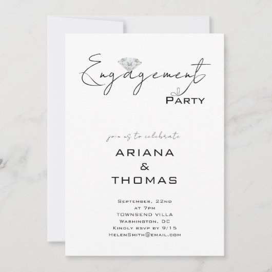 Modern Minimal Script Engagement Party Invitation 招待状 (正面)