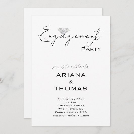 Modern Minimal Script Engagement Party Invitation 招待状 (正面/裏面)