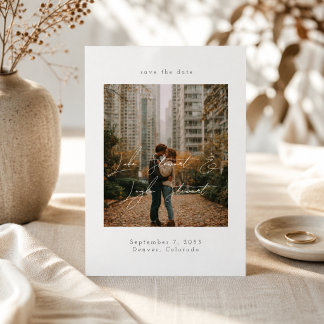 Modern Minimal Script Over Photo Wedding  セーブザデート
