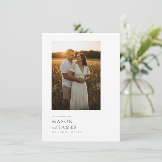 Modern Minimal Script QR Code Photo Budget Wedding 招待状 (スタンド正面)