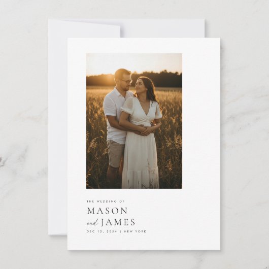 Modern Minimal Script QR Code Photo Budget Wedding 招待状 (正面)