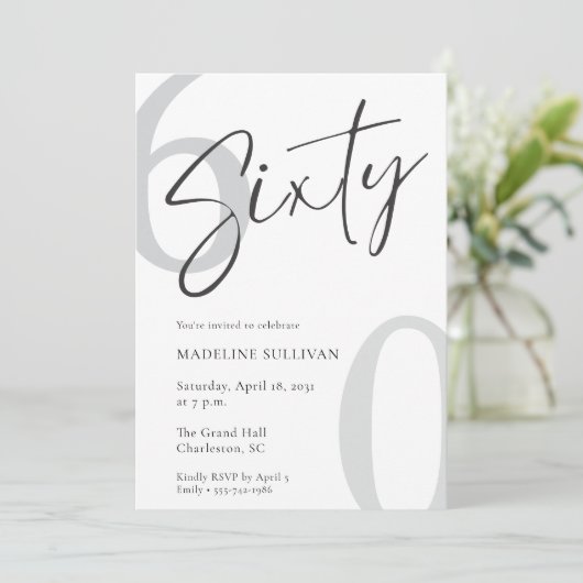 Modern Minimal Script Sixty 60th Birthday Party 招待状 (スタンド正面)