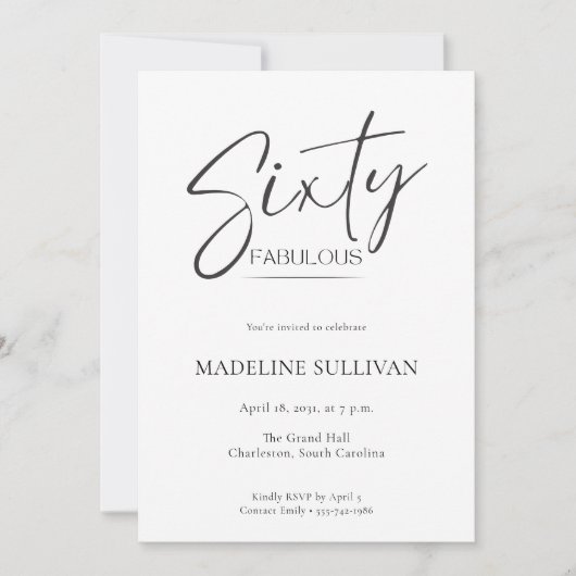 Modern Minimal Script Sixty 60th Birthday Party 招待状 (正面)