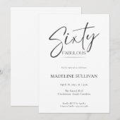 Modern Minimal Script Sixty 60th Birthday Party 招待状 (正面/裏面)
