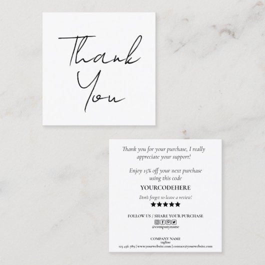 modern minimal script thank you for your order スクエア名刺 (正面/裏面)