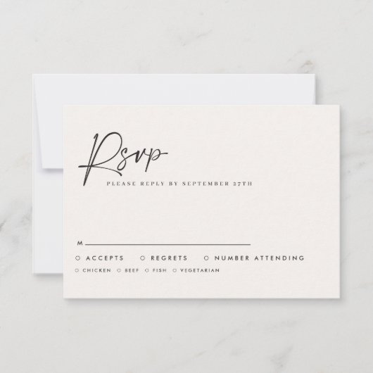 Modern Minimal Script Wedding RSVP with Stripe abc ノートカード (正面)
