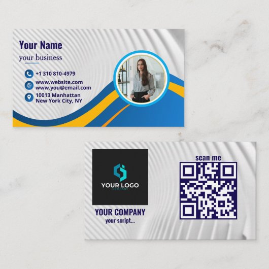 Modern Minimal Simple Professional QR code Photo 名刺 (正面/裏面)