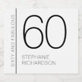 Modern Minimal Sixty and Fabulous 60th Birthday スパークリングワインラベル (シングルラベル)