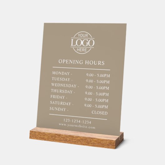 Modern Minimal Taupe Beige Business Opening Hours アクリルサイン (傾斜)