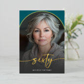 Modern Minimal Teal Arch Sixtieth Birthday 箔招待状 (立ち正面)