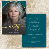 Modern Minimal Teal Arch Sixtieth Birthday 箔招待状