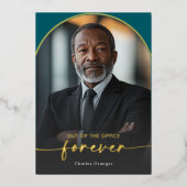 Modern Minimal Teal Retirement Party 箔招待状 (正面)