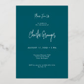 Modern Minimal Teal Retirement Party 箔招待状 (裏面)