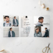 Modern Minimal Trendy Grad Photo Collage Graduate 三つ折り招待状 (内部)