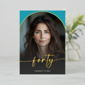 Modern Minimal Turquoise Arch Fortieth Birthday 箔招待状 (立ち正面)