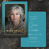 Modern Minimal Turquoise Photo Retirement Party 箔招待状