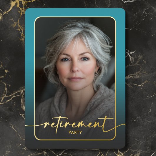 Modern Minimal Turquoise Photo Retirement Party 箔招待状