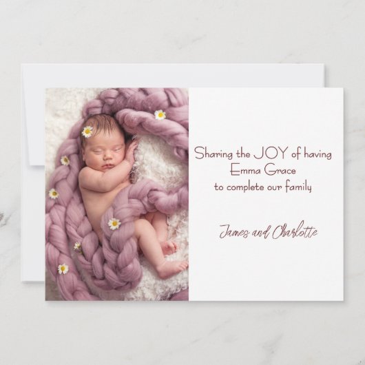 Modern Minimal Two Photo Birth Announcement 案内状 (裏面)