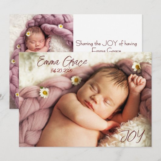 Modern Minimal Two Photo Birth Announcement 案内状 (正面/裏面)