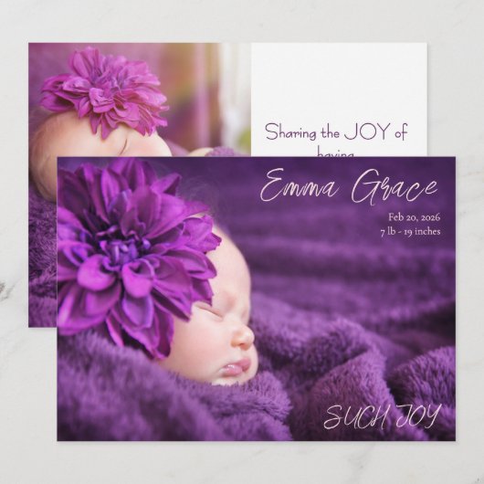 Modern Minimal Two Photo Birth Announcement 案内状 (正面/裏面)