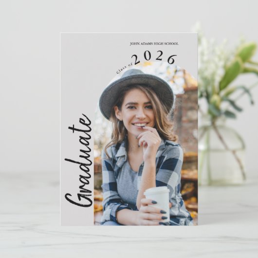 Modern Minimal Two Photo Graduation Party 招待状 (スタンド正面)