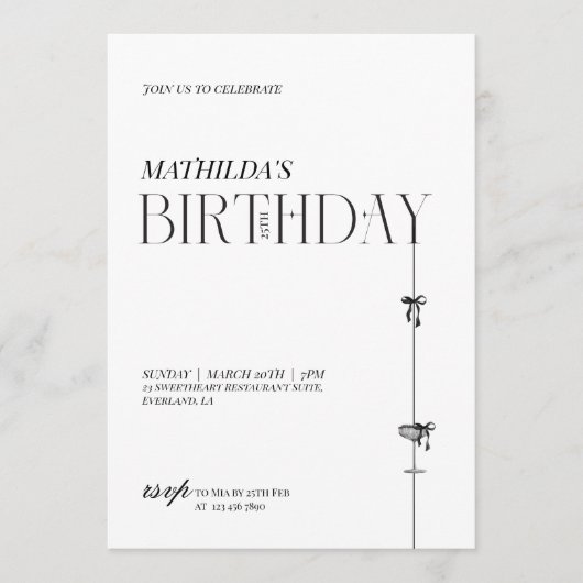 Modern Minimal typography Birthday Invitation 招待状 (正面)