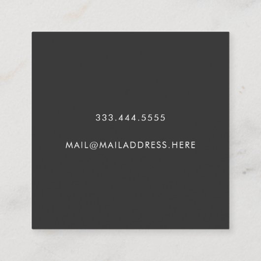 Modern Minimal Typography Black Paper Square スクエア名刺 (裏面)