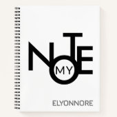 Modern Minimal Typography Black & White Name Note ノートブック (正面)