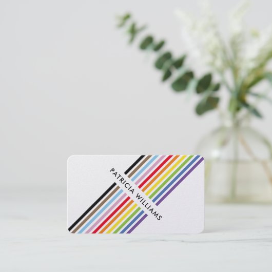 MODERN MINIMAL unique stripe rainbow pride LGBTQ 名刺 (スタンド正面)