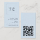 Modern Minimal Vertical Logo QR Code Soft Blue 名刺 (正面/裏面)