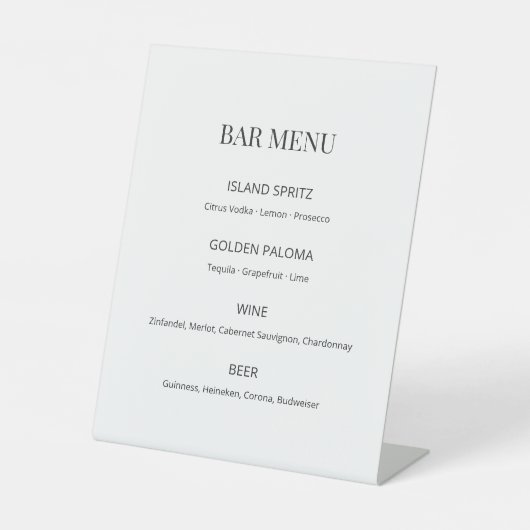 Modern Minimal Wedding Bar Menu Sign 台座サイン (正面)