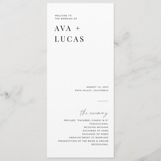 Modern Minimal Wedding Ceremony Order of Service プログラム (正面)