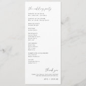 Modern Minimal Wedding Ceremony Order of Service プログラム (裏面)