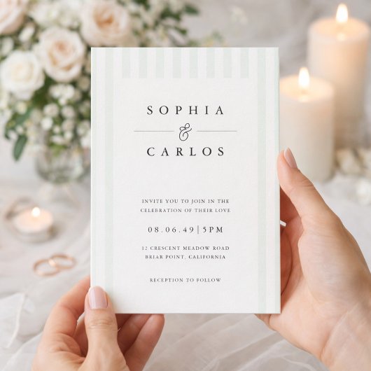 Modern Minimal Wedding Invitation with  Stripe 招待状