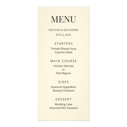 Modern Minimal Wedding Menu ラックカード (正面)