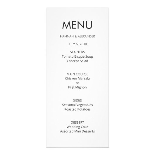 Modern Minimal Wedding Menu - Easy Edit ラックカード (正面)