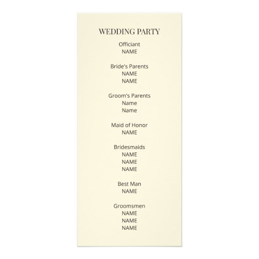Modern Minimal Wedding Program ラックカード (裏面)