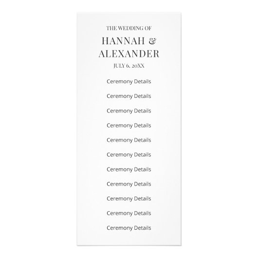 Modern Minimal Wedding Program ラックカード (正面)