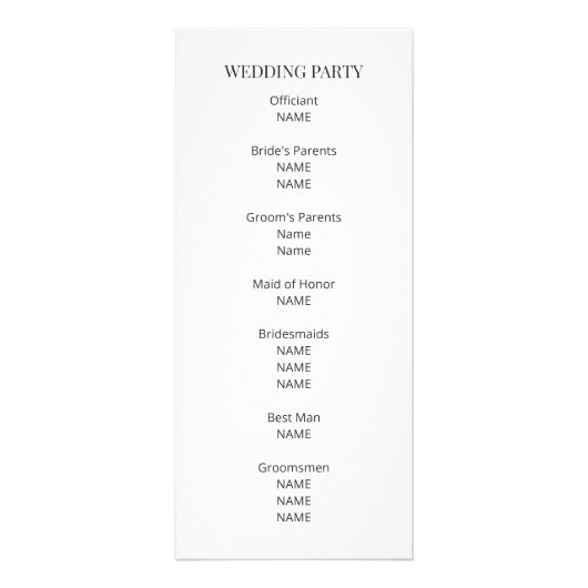 Modern Minimal Wedding Program ラックカード (裏面)