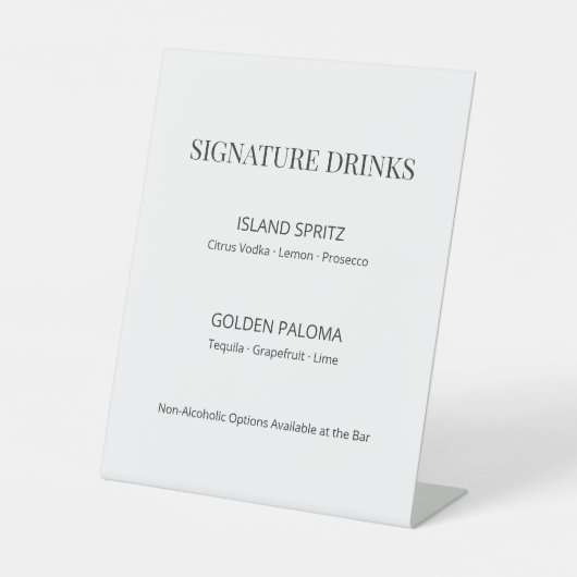 Modern Minimal Wedding Signature Drinks Sign 台座サイン (正面)