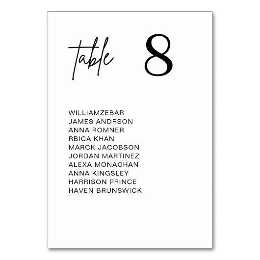 Modern Minimal Wedding Table Number Seating Chart テーブルナンバー (裏面)
