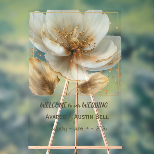 Modern Minimal White and Gold Poppy Acrylic Sign アクリルサイン (ニュートラル)