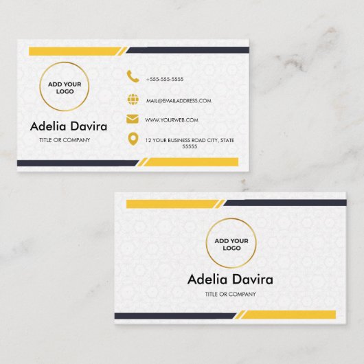 Modern Minimal White Gold Consultant Business Card 名刺 (正面/裏面)