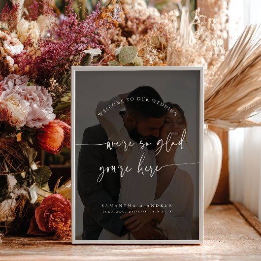Modern Minimal White Script Wedding Photo Sign ポスター