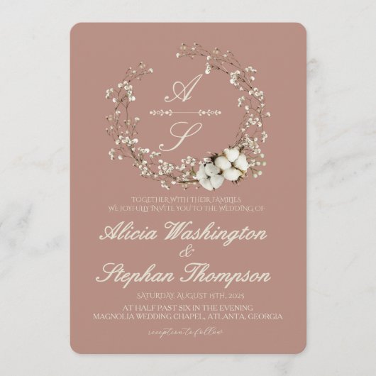 Modern Minimal Winter Floral Wedding 招待状 (正面)