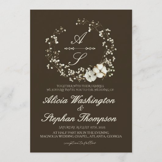 Modern Minimal Winter Floral Wedding 招待状 (正面)